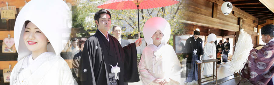 写真: 川越熊野神社での神前結婚式・白無垢綿帽子の花嫁
